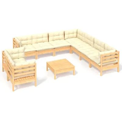 Produktbild von vidaXL 10-tlg. Garten-Lounge-Set mit Creme Kissen Massivholz Kiefer