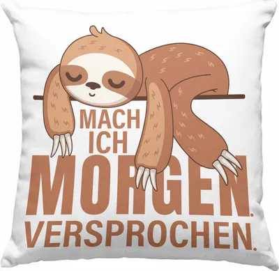 Produktbild von Trendation - Faulenz Faultier Geschenk Deko-Kissen mit Füllung 40x40 Mach Ich Morgen Versprochen Geschenkidee Mädchen Jungs (Grün)