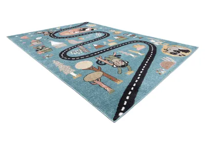 Zdjęcie produktu dla Dywan FUN Route dla dzieci, ulica, zwierzęta niebieski 240x330 cm