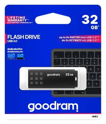 Produktbild von Goodram UME3, 32 GB, USB Typ-A, 3.2 Gen 1 (3.1 Gen 1), 60 MB/s, Kappe, Schwarz