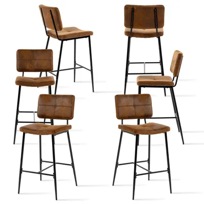 Immagine prodotto di Meubles Cosy Set da 6 sgabelli da bar in stile industriale con schienali in Similcuoio scamosciata – POMONA
