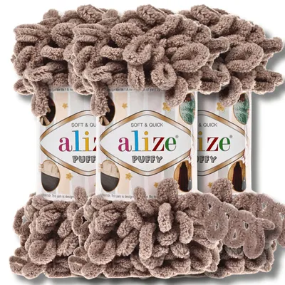 Obrázek produktu pro Alize, příze Puffy, 3 x 100g, jednobarevná, vhodná pro háčkování a pletení (barva: "Houba" - 530)