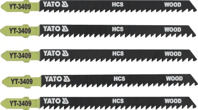 Zdjęcie produktu dla Yato YT-3409, Ostrze wyrzynarki, Płyta wiórowa, Płyta pilśniowa, Sklejka, Miękkie drewno, Drewno, Stal wysokowęglowa (HCS), 9 cm, 11,5 cm, 5 szt.