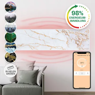 Zdjęcie produktu dla Klarstein Ogrzewanie na podczerwień z termostatem, 350W grzejnik elektryczny, Ogrzewanie z grafiką do montażu ściennego, IR ze sterowaniem IoT/WiFi, Płaski grzejnik do pomieszczeń wilgotnych, bez CO2