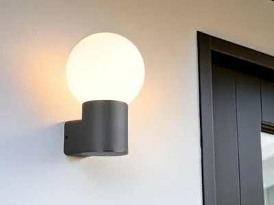 Produktbild von LED Außenwandleuchte Anthrazit mit Glaskugel Weiß Fassadenbeleuchtung, Höhe 28cm