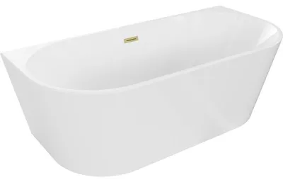 Obrázek produktu pro Mexen Oval samostatně stojící nástěnná vana 180 x 80 cm, bílá, přeliv zlatý kartáčovaný - 52671808000-55