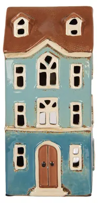 Productafbeelding van Clayre & Eef theelichthouder Haus, 11x9x22 cm, blauw-bruin, keramiek