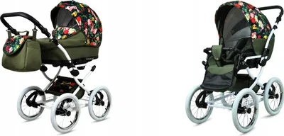 Produktbild von BabyLux® Margaret White | 2in1 Kinderwagen Set | Roses with tulips on black | Kombikinderwagen |