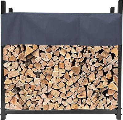 Productafbeelding van Houtopslag, metalen houten rek, antraciet, 120 x 25 x 120 cm - Houtopslag voor de tuin - 0,5 m³ - Stapelsteun met beschermhoes - Grijs
