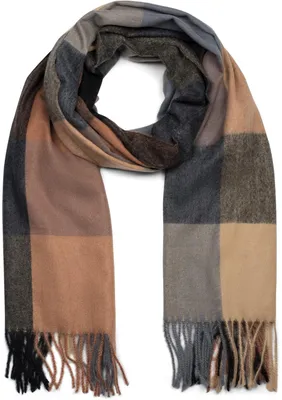 Produktbild von styleBREAKER Uni weicher Karo Schal mit langen Fransen, bunt kariert, warme Winter Stola mehrfarbig 01017110