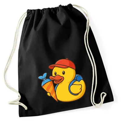 Produktbild von Huuraa Turnbeutel Quietscheente Einschulung Gummiente Schulanfang 12 Liter Black Baumwolle Rucksack Geschenkidee