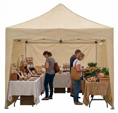 Zdjęcie produktu dla 3x3 metrowy, składany pawilon typu pop-up - namiot imprezowy - szybki montaż przez jedną osobę - wodoodporny poliester Oxford 600D - stelaż aluminiowy - dla 5-8 osób - z torbą transportową i workami na piasek - kolor khaki