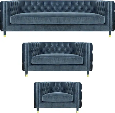 Obrázok produktu pre Chestefield Grau Wohnzimmer Komplett 4+2+1 Sofas Set 3tlg Polstermöbel