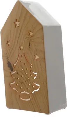 Produktbild von Kaemingk Windlicht Dolomit Keramik Haus 25cm holzoptik weiß