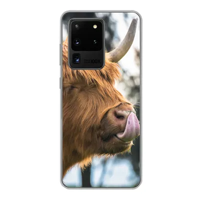 Produktbild von MuchoWow® Handyhülle Schutzhülle Hülle für Samsung Galaxy S20 Ultra Schottischer Highlander - Nase - Baum Silikon Softcase Handy Hülle - Karteninhaber