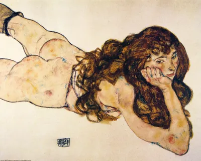 Produktbild von Egon Schiele Kunstdruck Bild - Auf Dem Bauch Liegender Weiblicher Akt, 1917 (40 x 50 cm)