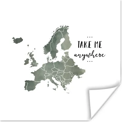 Produktbild von MuchoWow® Poster Karte - Europa - Aquarell - Zitat 50x50 cm - Wohnzimmerdekoration