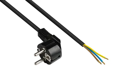 Produktbild von Netzkabel Schutzkontakt-Stecker gewinkelt, abisoliert, 3m, schwarz