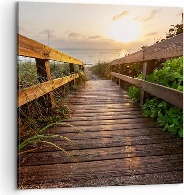 Produktbild von Bild auf Leinwand - Leinwandbild - Fußgängerbrücke Meer Strand Ufer - 60x60cm - Wand Bild - Wanddeko - Leinwanddruck - Bilder - Kunstdruck - Wanddekoration - Leinwand bilder - Wandkunst - AC60x60-2617