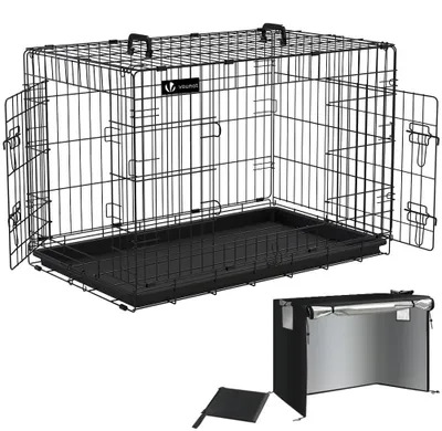 Productafbeelding van VOUNOT® Hondenkennel, inklapbaar, autohondenkennel met afdekking en bodemplaat, 92 cm lengte