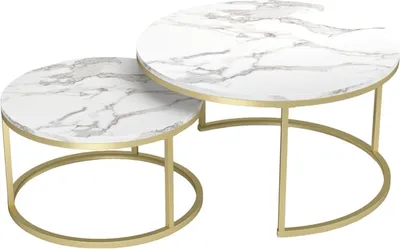 Immagine prodotto di Set di 2 tavolini in marmo oro bianco rotondi moderni 80x80cm 60x60cm