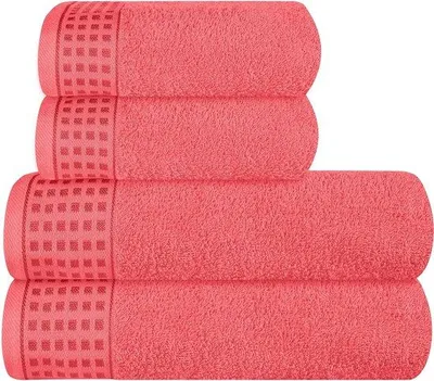 Produktbild von Unyqoos® s, extra-weiches Handtuchset 4-teilig aus 100% Baumwolle, 2x 70 x 140 cm + 2x 50 x 90 cm, saugstark & schnelltrocknend, Korallenorange