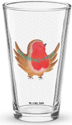 Produktbild von Mr. & Mrs. Panda Glas Rotkehlchen Weihnachten - Transparent - Geschenk, Vogel, Frohe, Winter, Cocktailglas, Weihnachtsgruß, Heiligabend, Shaker, Longdrinkglas, Tumbler