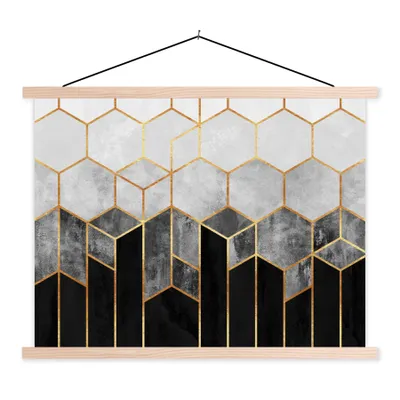 Produktbild von MuchoWow® Textilposter Gold - Sechseck - Chic - Muster - Luxus 40x30 cm mit holzfarbenen Rahmen - Bilder
