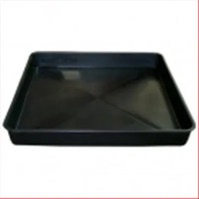 A black plastic plant tray is shown from a slightly elevated angle against a white background.