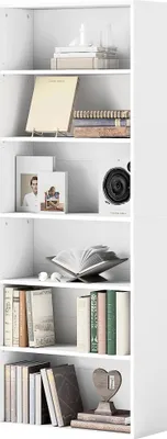 Produktbild von Bücherregal, 6 Fächer, verstellbare Regale, Spanplatte, 60 x 24 x 158,5 cm, Weiß