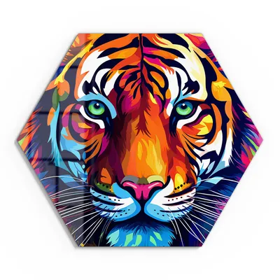 Produktbild von DEQOART Glasbild Echtglas 40x35 cm 'Bunter Tigertraum' Wandbild Bild modern Deko