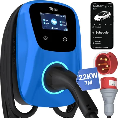Immagine prodotto di Caricatore per veicoli elettrici intelligente da 22 kW con connettore di tipo 2 e controllo tramite app, stazione di ricarica trifase