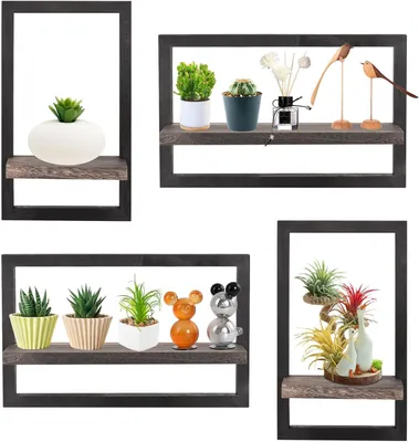 Image de Wandregales, ensemble de 4 pièces, carrés, en bois, de couleur noire, pour salon