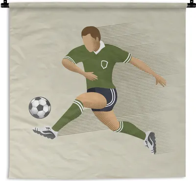 Produktbild von MuchoWow® Wandteppich Wandbehang Eine Illustration einer Person, die einen Fußball schießt - Mädchen - Jungen - Kinder 120x120 cm Tapisserie Dekoration Wandtuch - Modern - Baumwollgewebe