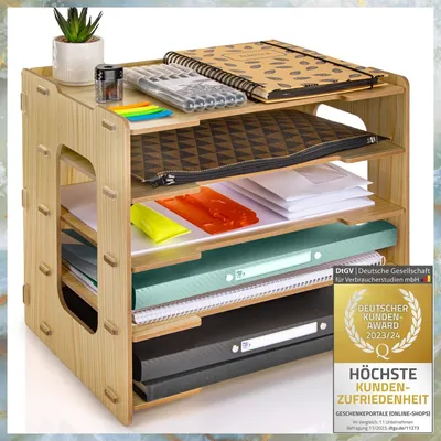 Produktbild von Dimono Bambus Dokumentenablage Style A4 Schreibtisch Organizer Holz Briefablage Ablagefach für Büro & Home-Office 35x30x25,5 cm Natur