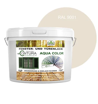 Produktbild von Contura 2Liter Fenster und Türenlack Seidenmatt nach RAL 2in1 mit Pinsel Möbellack Innen und Außen Holzlack - RAL 9001 Cremeweiß