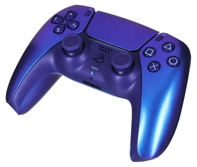 A purple and blue gradient Sony PS5 DualSense controller is shown against a white background.