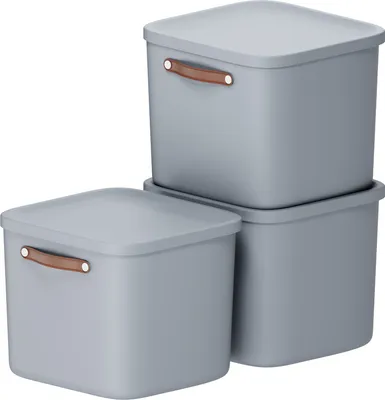 Produktbild von Rotho 3er-Set Aufbewahrungsbox 40L Maloja - Kunststoffbox mit Deckel - Stapelbox 39,5 x 38,0 x 34,0 cm - Plastikbox Ordnungsbox Allzweckkiste