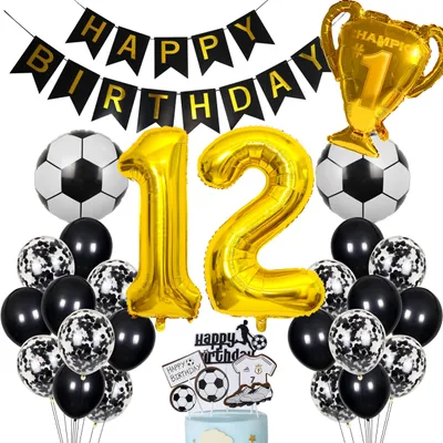 Fußballballon-Set zum 12. Geburtstag, 35-teilig, goldene Heliumballons