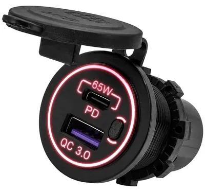 Produktbild von ProRide 12-24V Einbau Autoladegerät USB/USB-C 2 Anschlüsse Rot 65W