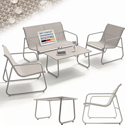 Produktbild von Juskys Gartenmöbelset Genua 4-tlg., Metall & Textil, ohne Armlehnen – Sand