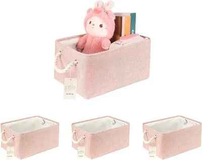 Immagine prodotto di Scatole portaoggetti in tessuto rosa, set da 4, con manici, ideali per vestiti, libri e giocattoli