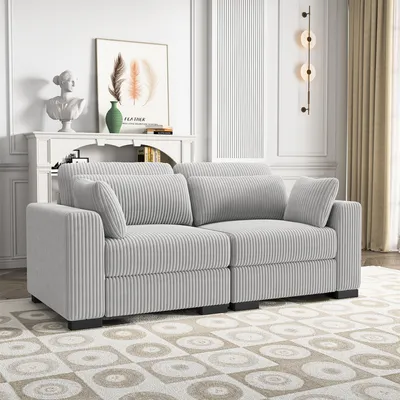 Produktbild von UnboxG Ecksofa / Sofa aus Cordstoff Grau, modulare Sitzkombination, Wohnzimmer