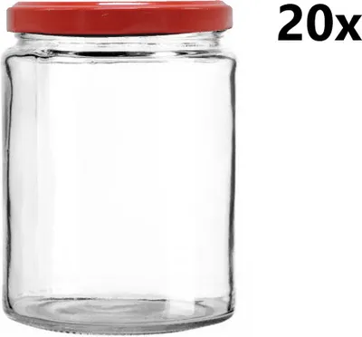 Obrázok produktu pre Varná nádoba 540 ml Valce číre 20 ks VČETNE ČERVENÝCH LIPOV, počet kusov v balení: 20