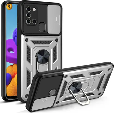 Produktbild von Galaxy A21S Hülle mit 360° Drehbarer Magnetische Ring Ständer Halter Dia Kameraschutz TPU Bumper Silikon Schutzhülle für Samsung Galaxy A21S Silber