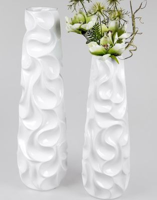 2er Set Deko Bodenvase WELLE H. 57cm + 72cm weiß konisch rund Keramik Formano