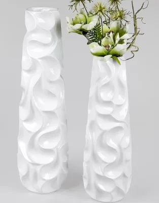 Produktbild von 2er Set Deko Bodenvase WELLE H. 57cm + 72cm weiß konisch rund Keramik Formano
