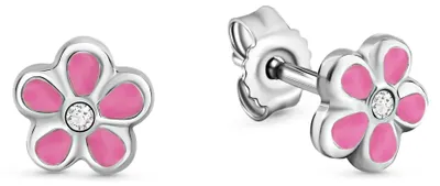 Produktbild von Mädchen Ohrstecker Blume: 925 Silber Ohrringe mit Zirkonia