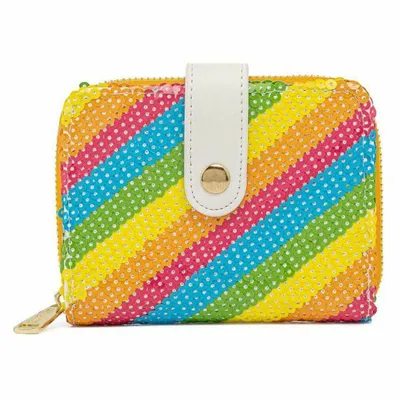 Productafbeelding van Loungefly Disney portemonnee, versierd met pailletten in regenboogkleuren, met het motief van Minnie Mouse. Model: LF-WDWA1668