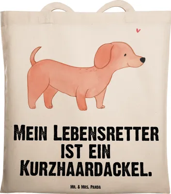 Produktbild von Mr. & Mrs. Panda Stoffbeutel Dackel Kurzhaardackel Lebensretter - Transparent - Geschenk, Shopping Tasche, Teckel, Schultasche, Dachshund, Laptoptasche, Tote Bag
